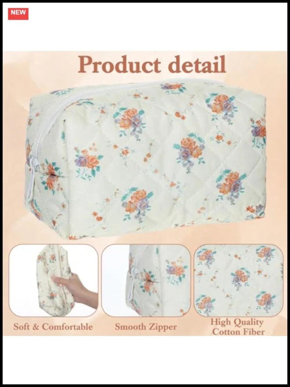 Set of 10 Quilted Cotton Floral Makeup Bags Travel Cosmetic Organizer Pouch